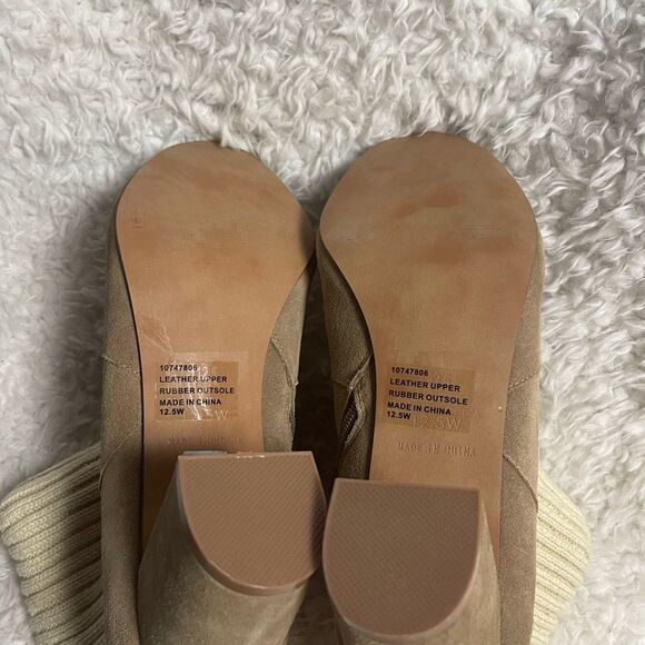 TORRID  leather Khaki Suede Cable Knit Top  ankle boots Block Heels SZ 12.5W - Picture 8 of 12